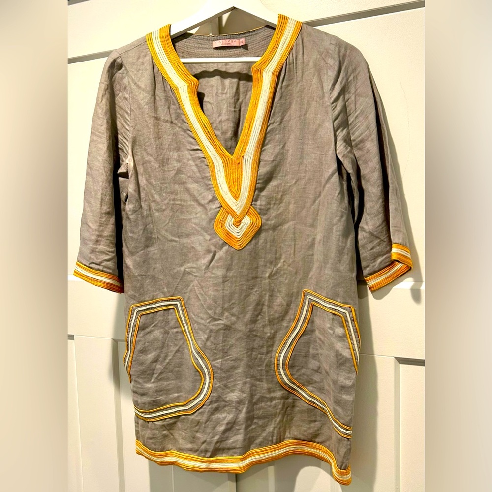 Women's Calypso St. Barth Gray 3/4 Sleeve Linen Tunic Coverup Size XS